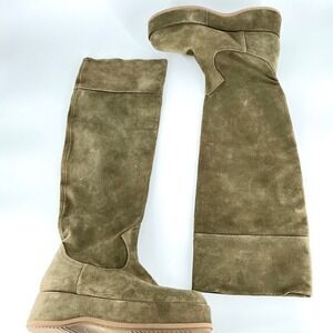 Paloma Barcelo Size 40 US 9.5 Olive Green Suede Over the Knee Platform Boots NEW